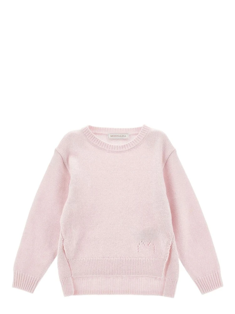Pink Crew Neck Sweater with Splits in Wool Blend Girl