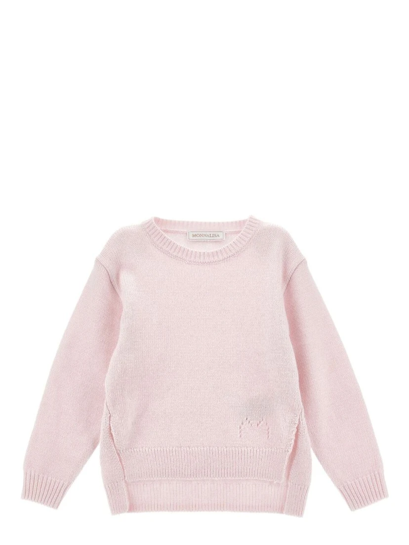 Pink Crew Neck Sweater with Splits in Wool Blend Girl