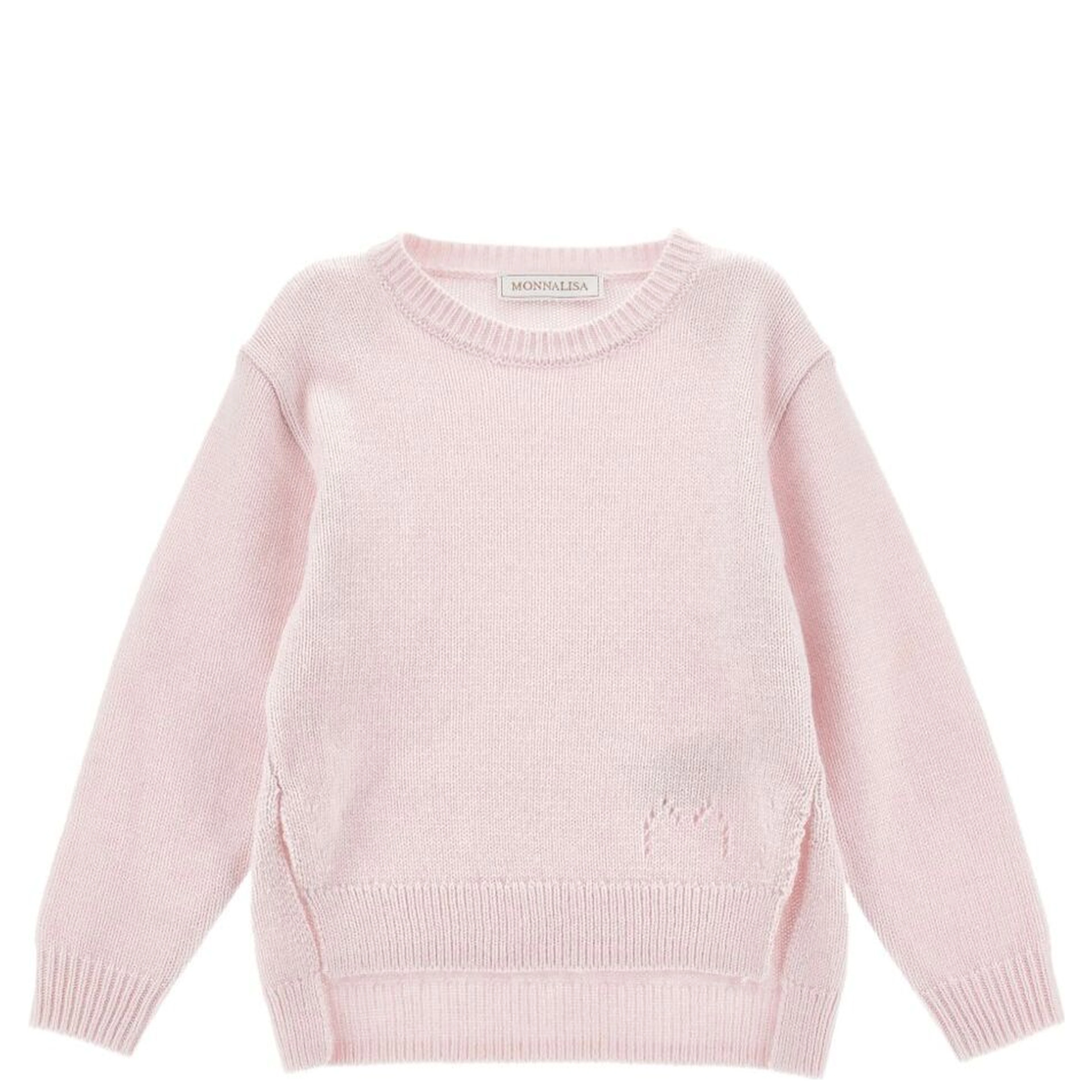 Pink Crew Neck Sweater with Splits in Wool Blend Girl