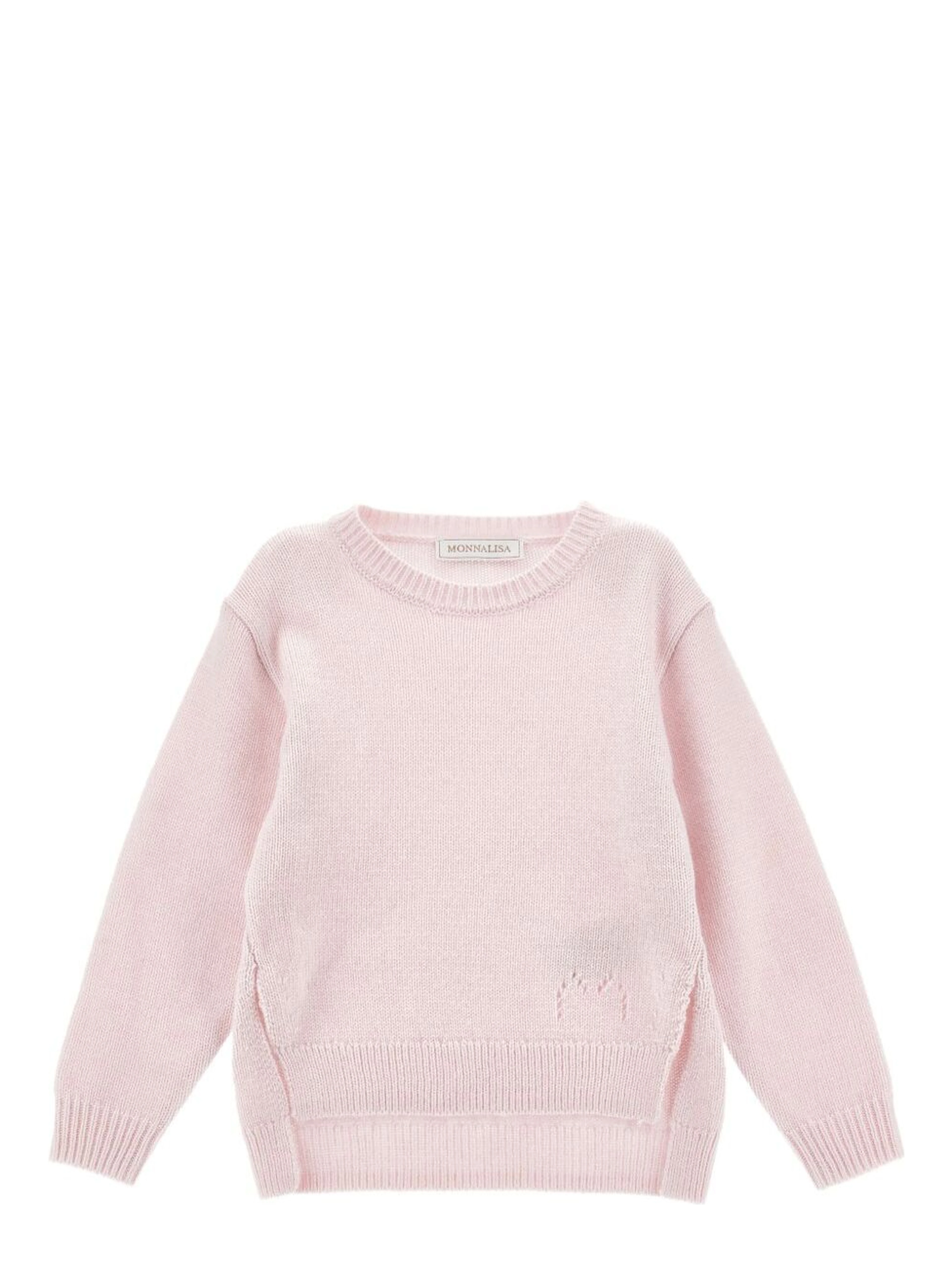 Pink Crew Neck Sweater with Splits in Wool Blend Girl
