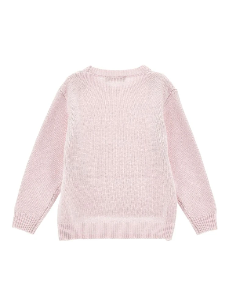 Pink Crew Neck Sweater with Splits in Wool Blend Girl alternative