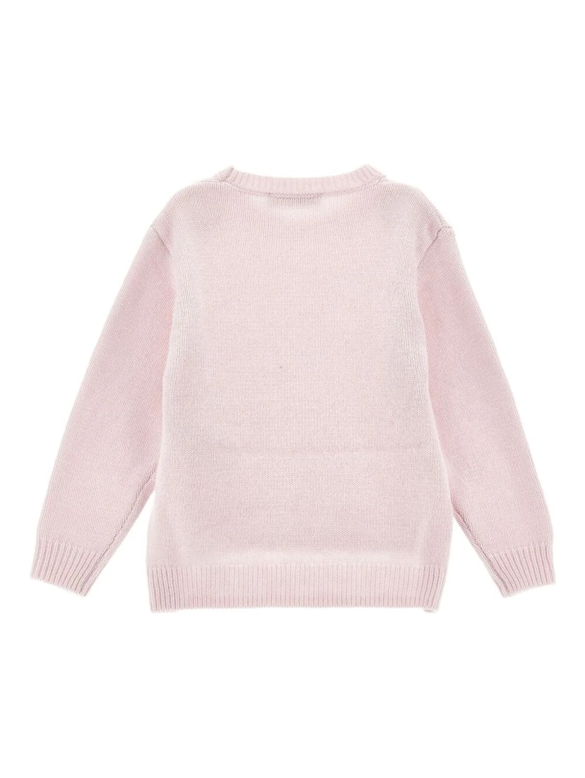 Pink Crew Neck Sweater with Splits in Wool Blend Girl