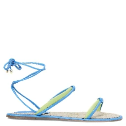 Blue Leather Lace-Up Sandals – Handcrafted With Natural Raffia Insole