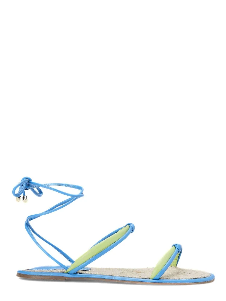 Blue Leather Lace-Up Sandals – Handcrafted With Natural Raffia Insole