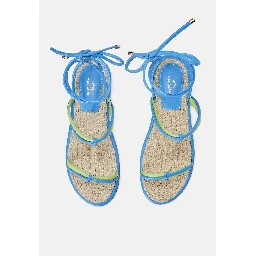 Blue Leather Lace-Up Sandals – Handcrafted With Natural Raffia Insole