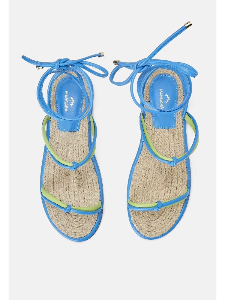 Blue Leather Lace-Up Sandals – Handcrafted With Natural Raffia Insole alternative