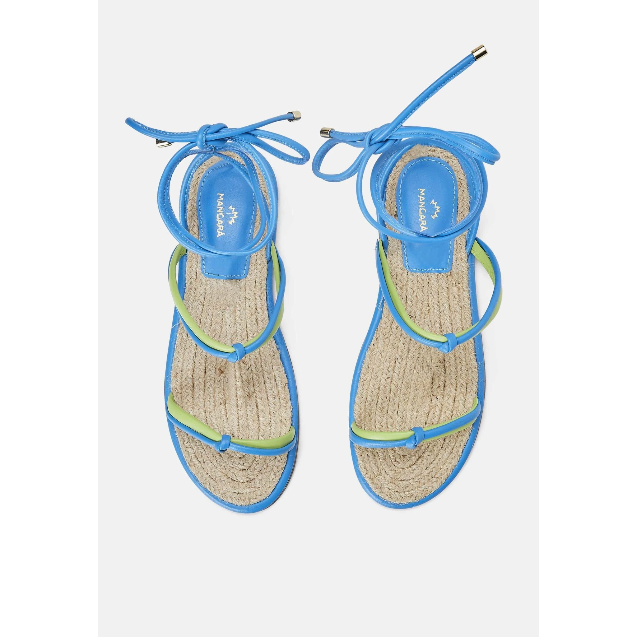 Blue Leather Lace-Up Sandals – Handcrafted With Natural Raffia Insole