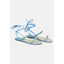 Blue Leather Lace-Up Sandals – Handcrafted With Natural Raffia Insole