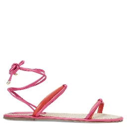 Pink Leather Lace-Up Sandals – Handcrafted With Natural Raffia Insole