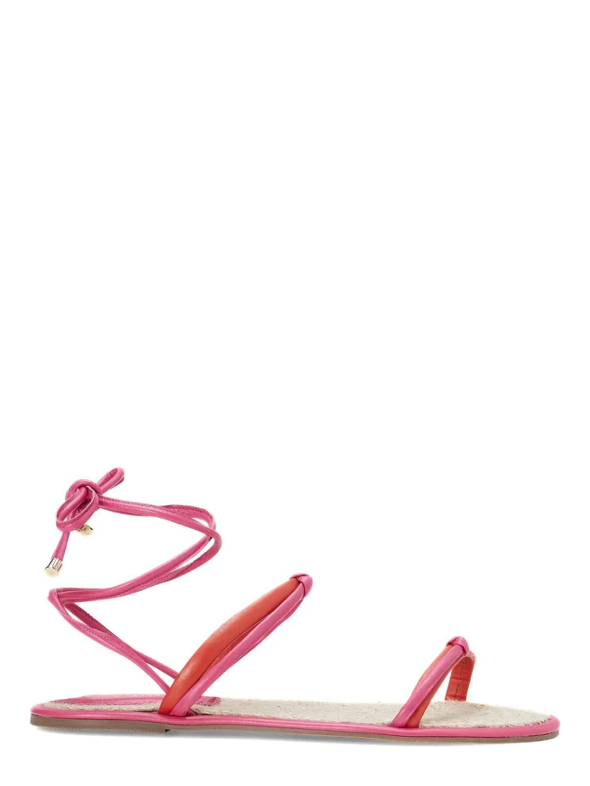 Pink Leather Lace-Up Sandals – Handcrafted With Natural Raffia Insole