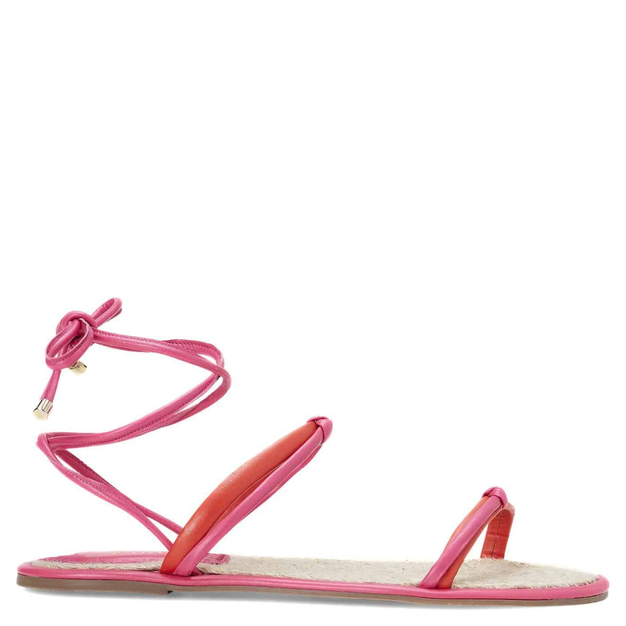 Pink Leather Lace-Up Sandals – Handcrafted With Natural Raffia Insole