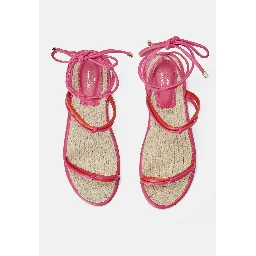 Pink Leather Lace-Up Sandals – Handcrafted With Natural Raffia Insole
