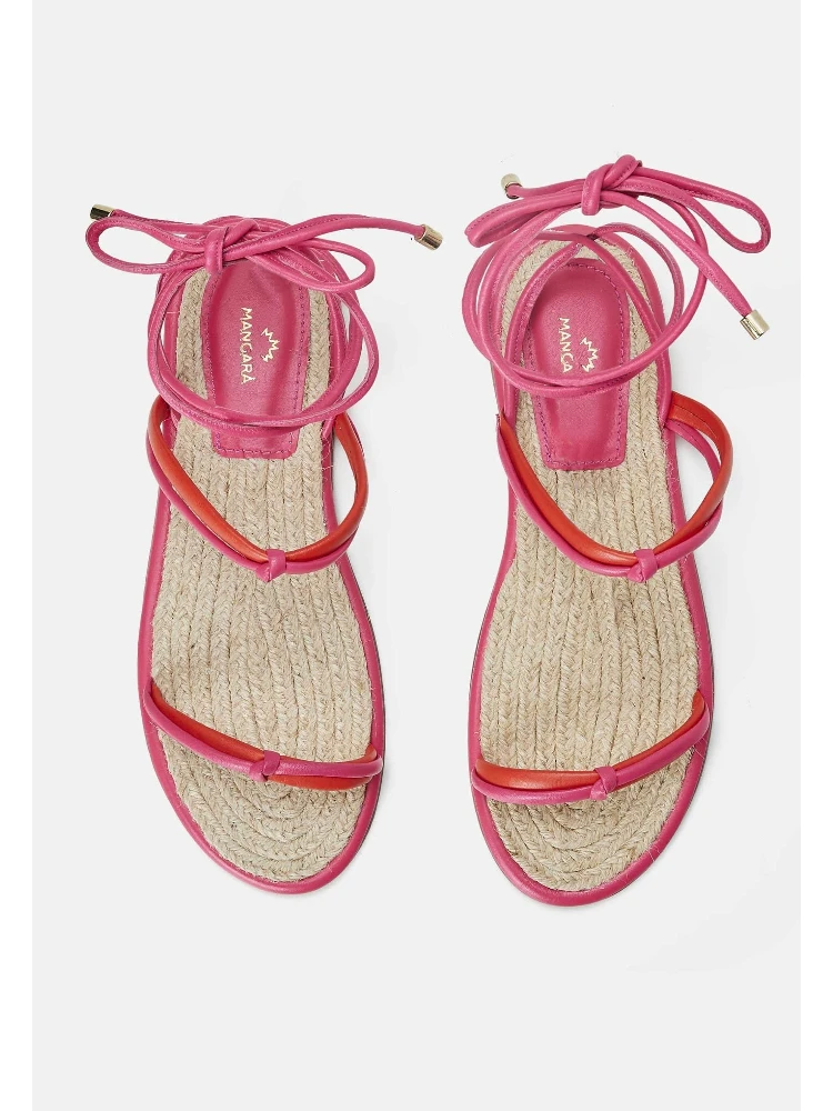 Pink Leather Lace-Up Sandals – Handcrafted With Natural Raffia Insole alternative