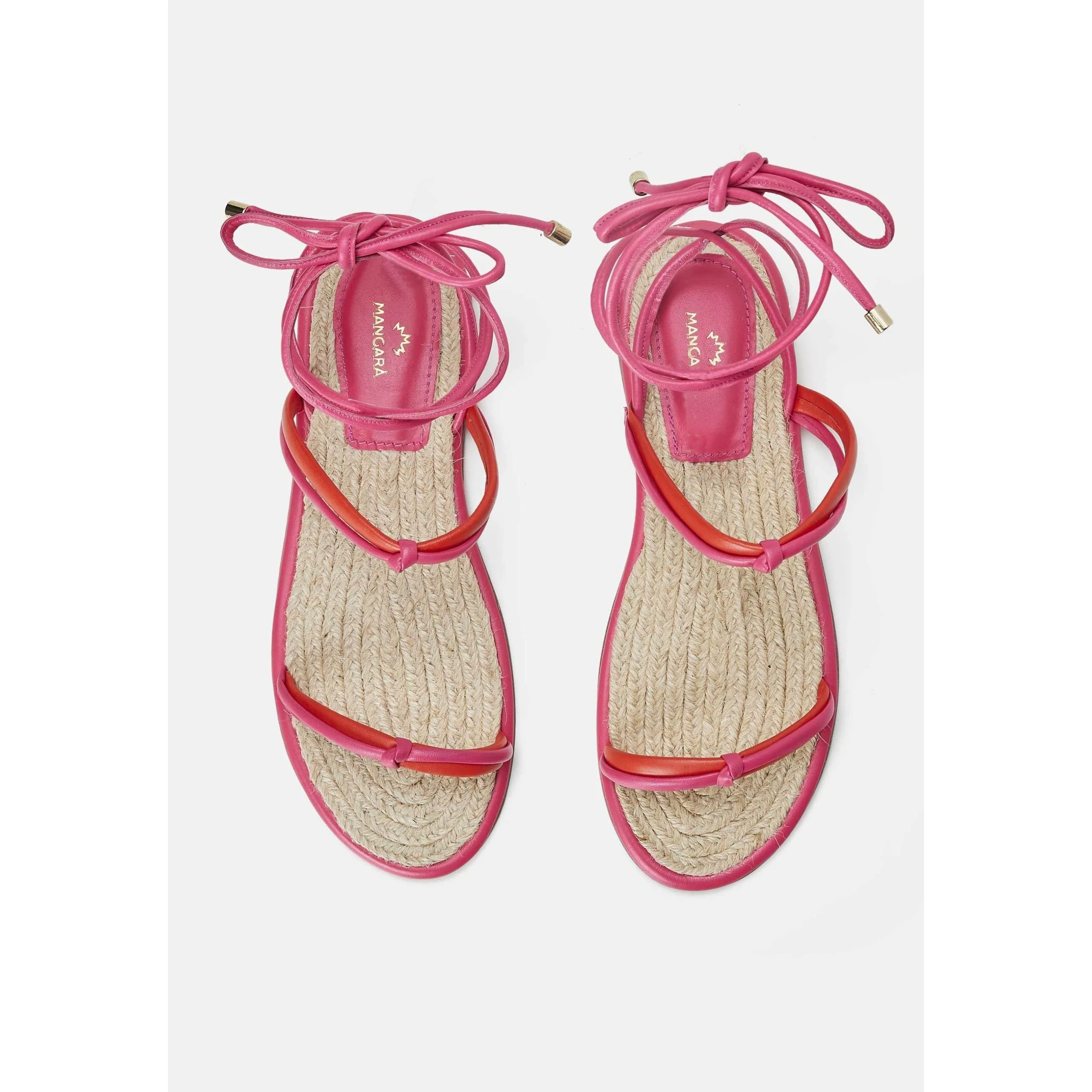 Pink Leather Lace-Up Sandals – Handcrafted With Natural Raffia Insole