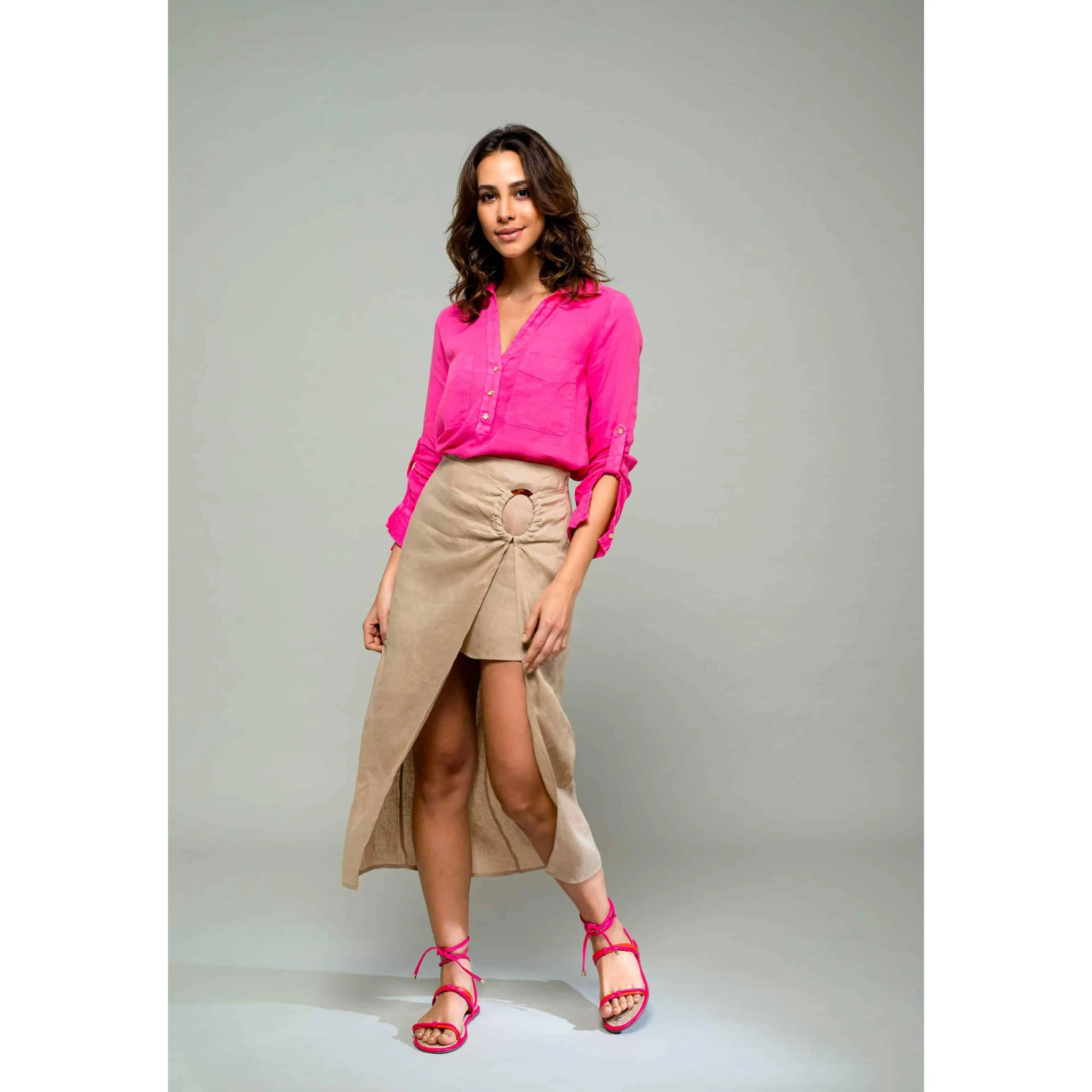 Pink Leather Lace-Up Sandals – Handcrafted With Natural Raffia Insole