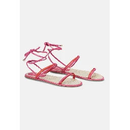 Pink Leather Lace-Up Sandals – Handcrafted With Natural Raffia Insole