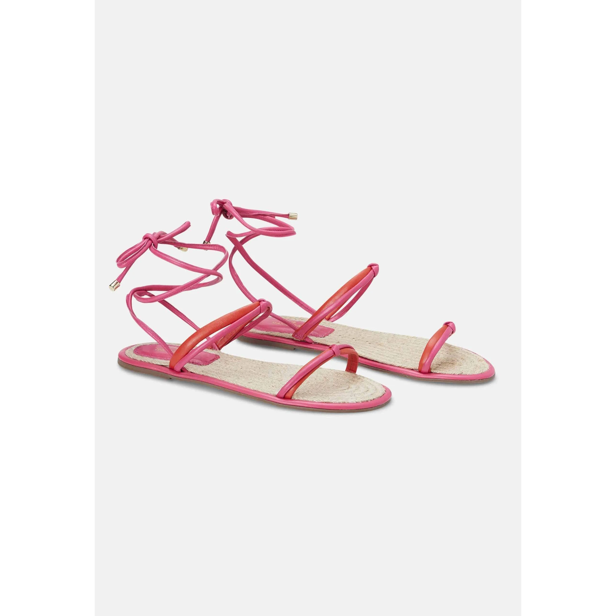 Pink Leather Lace-Up Sandals – Handcrafted With Natural Raffia Insole