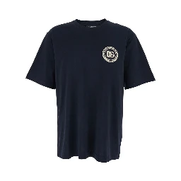 Blue Crewneck T-Shirt with Logo Embroidery on the Front in Cotton Man
