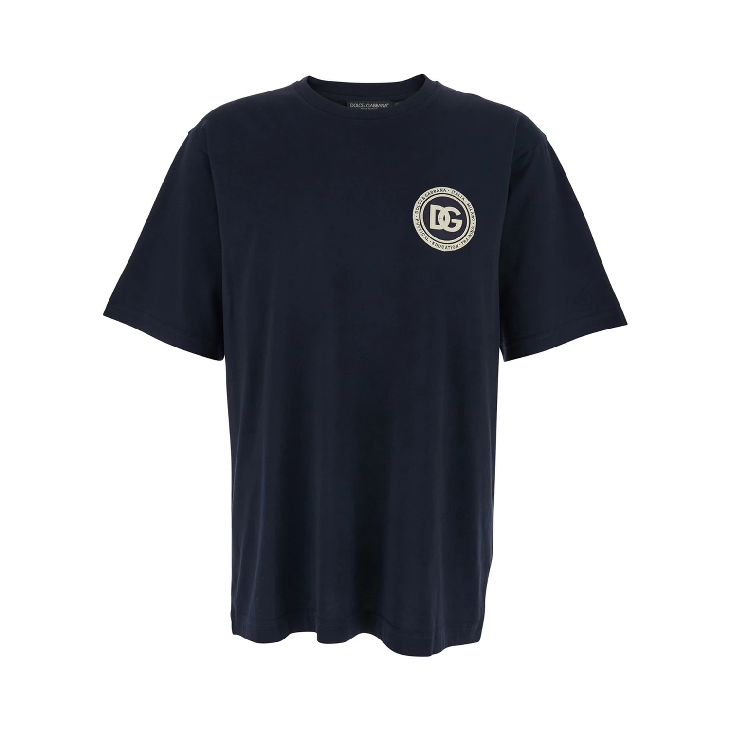 Blue Crewneck T-Shirt with Logo Embroidery on the Front in Cotton Man