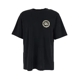 Black Crewneck T-Shirt with Logo Embroidery on the Front in Cotton Man