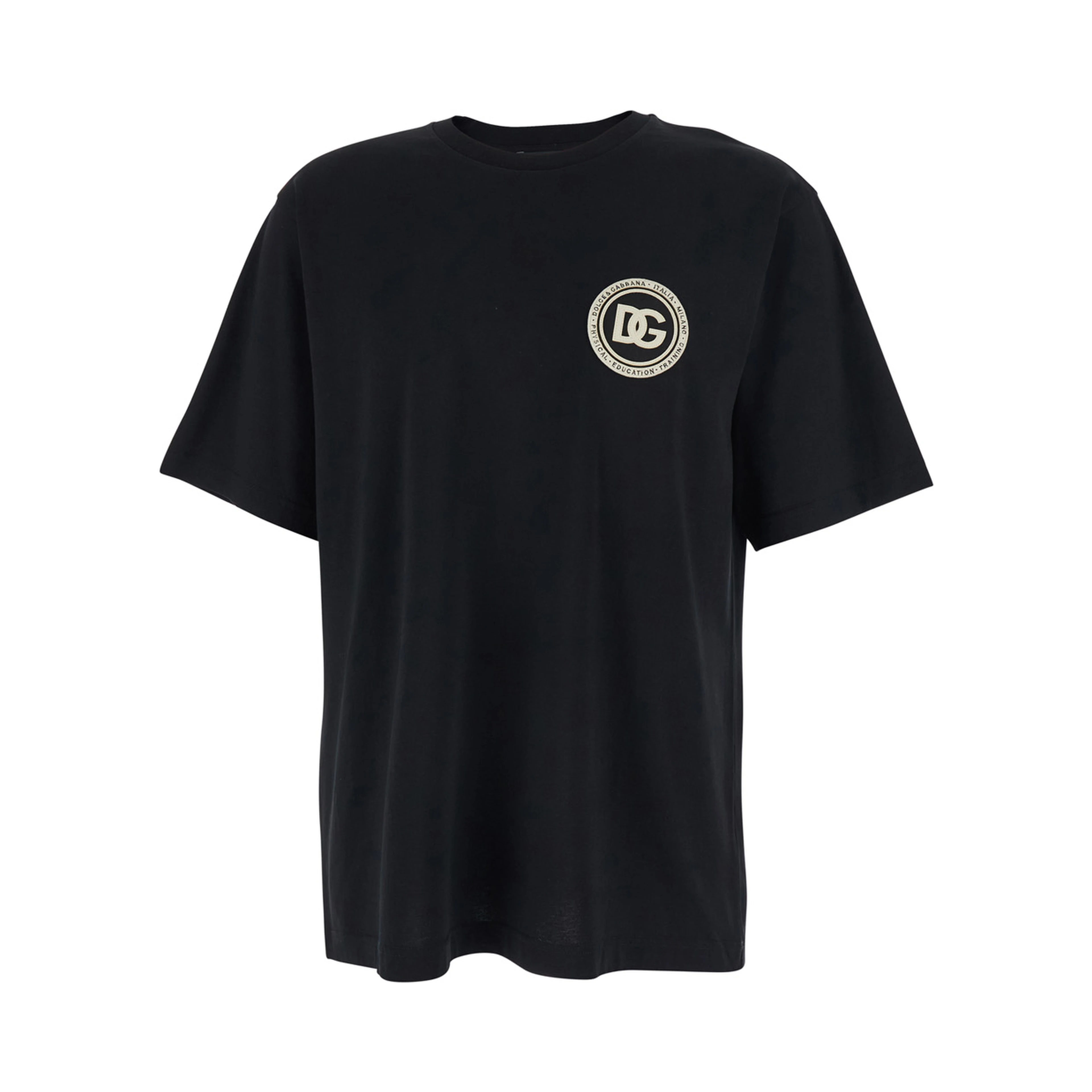 Black Crewneck T-Shirt with Logo Embroidery on the Front in Cotton Man