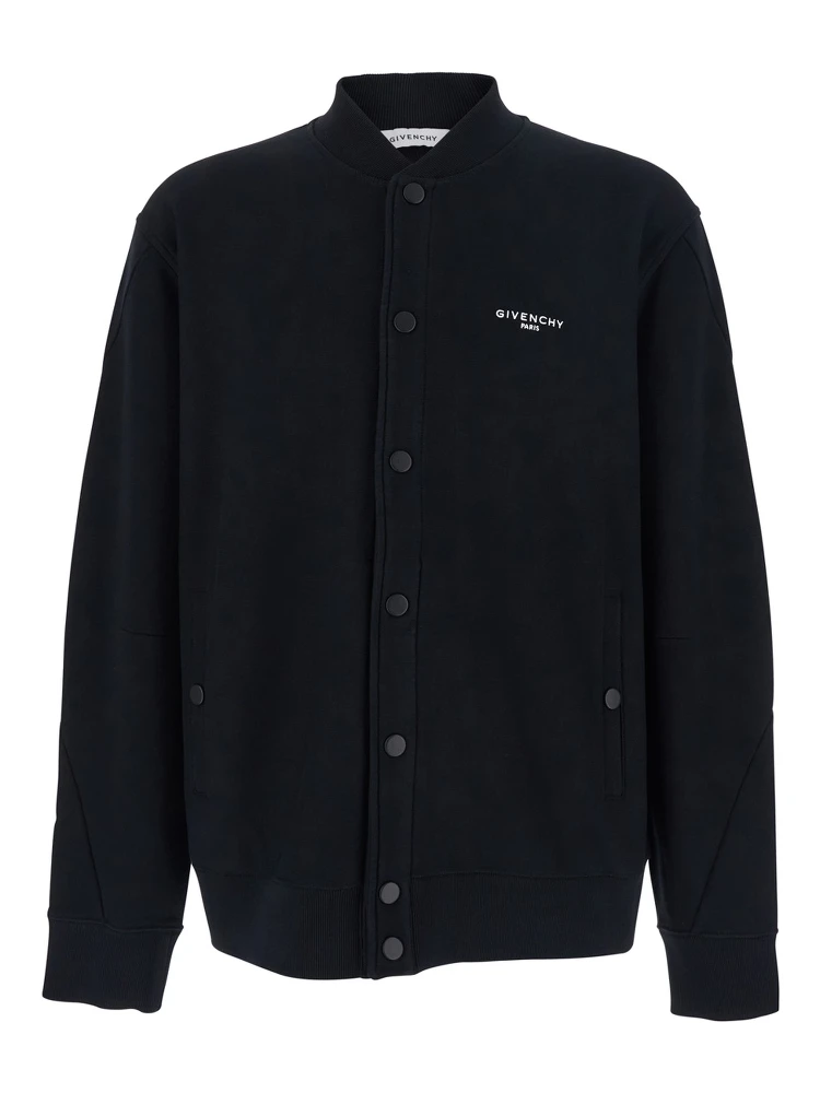 Black Varsity Jacket with Bomber Collar and Logo Lettering on the Front in Cotton Man