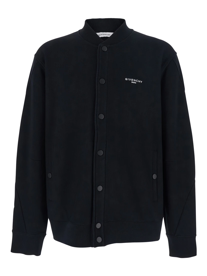 Black Varsity Jacket with Bomber Collar and Logo Lettering on the Front in Cotton Man