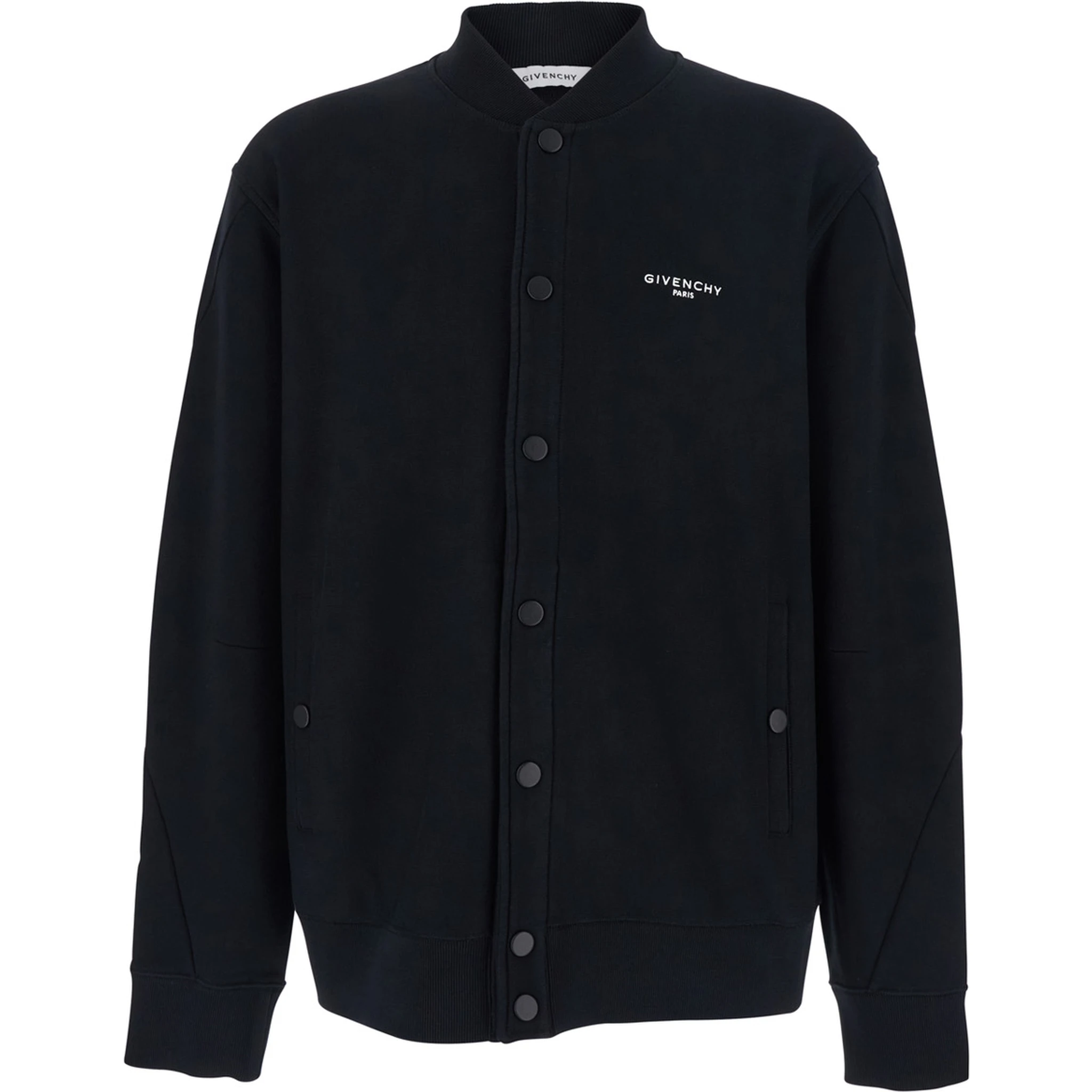 Black Varsity Jacket with Bomber Collar and Logo Lettering on the Front in Cotton Man