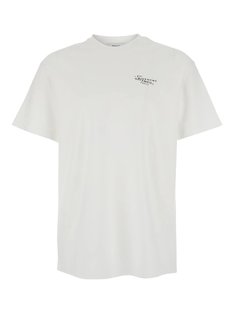 White Crew Neck T-Shirt with Logo on Front and Back in Cotton Man
