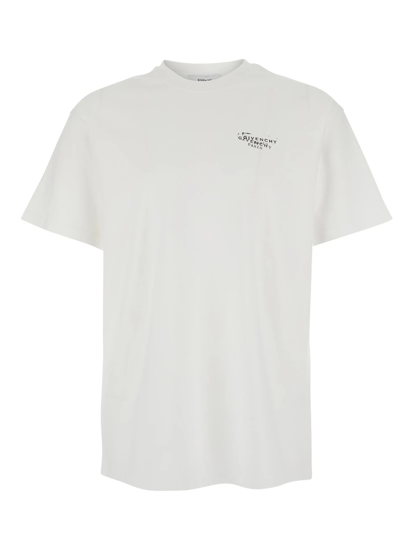 White Crew Neck T-Shirt with Logo on Front and Back in Cotton Man