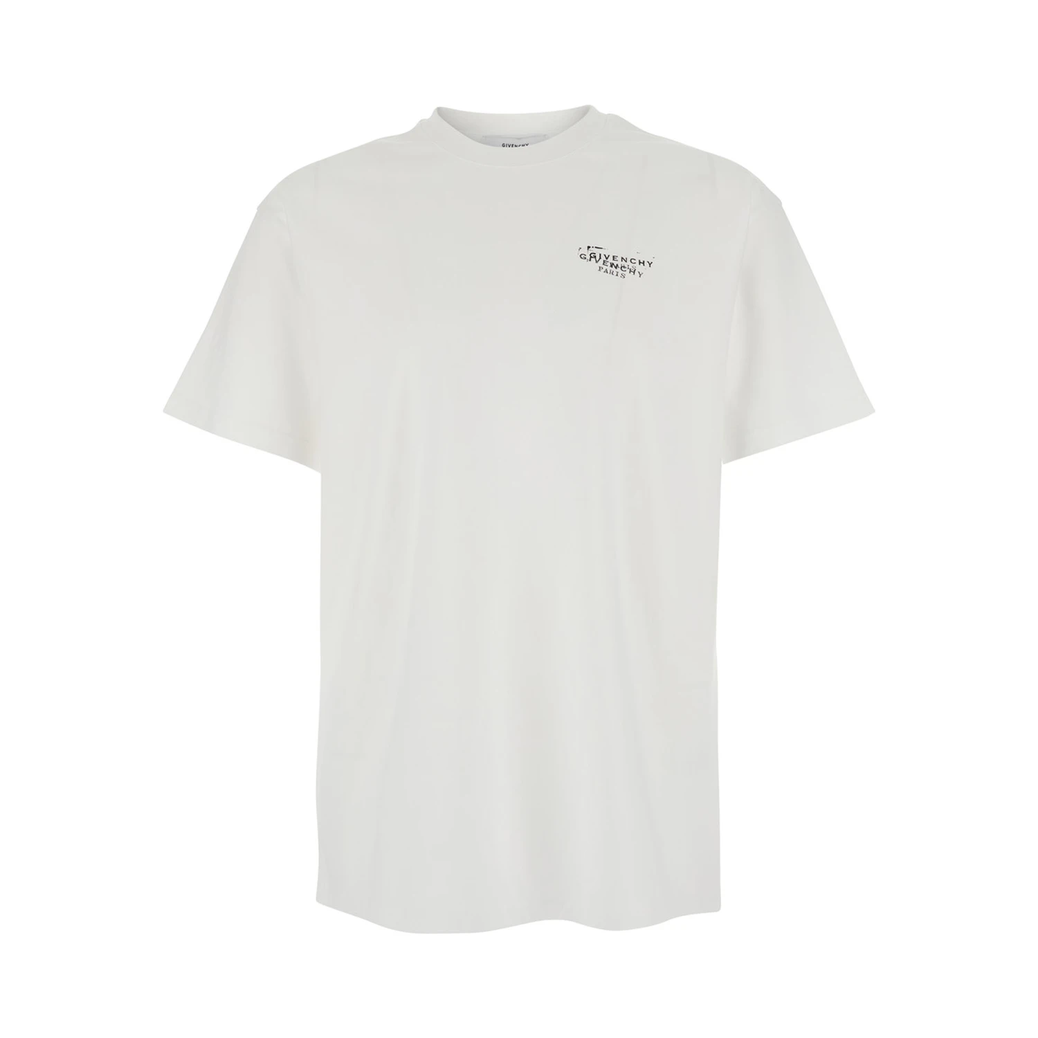 White Crew Neck T-Shirt with Logo on Front and Back in Cotton Man