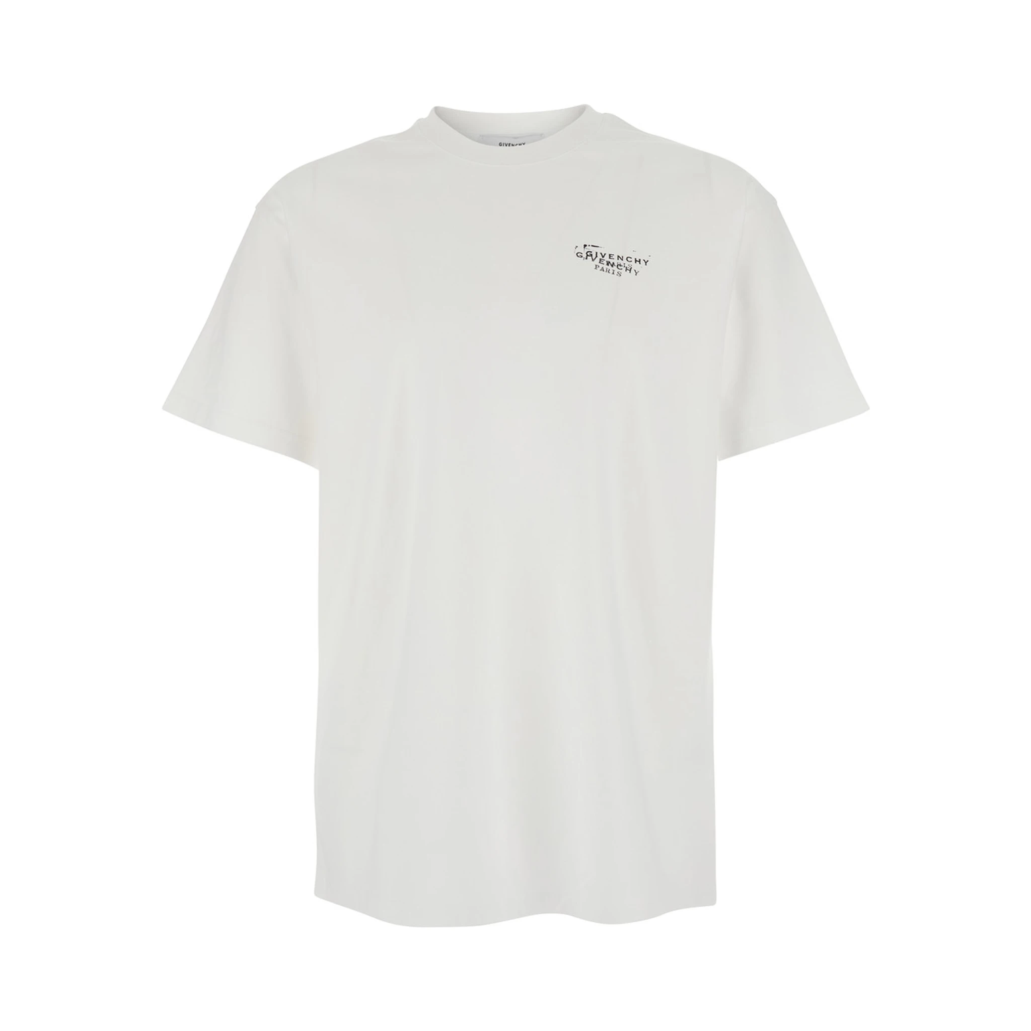 White Crew Neck T-Shirt with Logo on Front and Back in Cotton Man