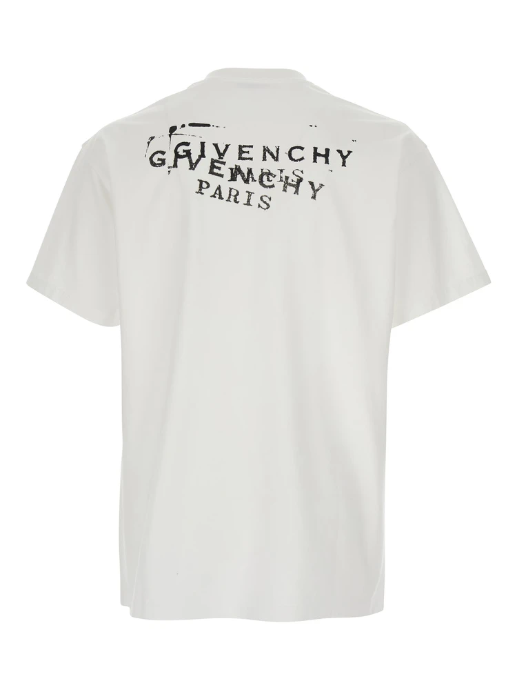 White Crew Neck T-Shirt with Logo on Front and Back in Cotton Man alternative