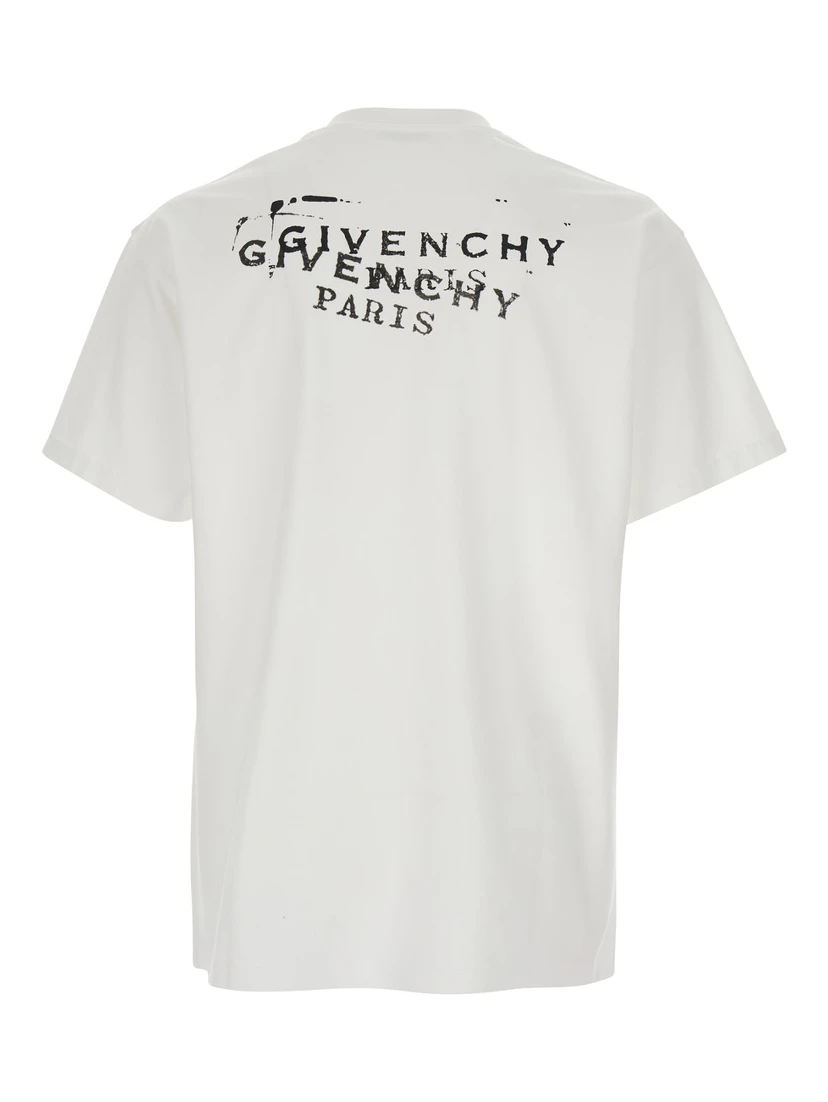 White Crew Neck T-Shirt with Logo on Front and Back in Cotton Man