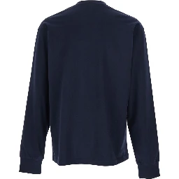 تيشيرت رجالي أزرق بأكمام طويلة وشعار على الصدر، مصنوع من القطن.