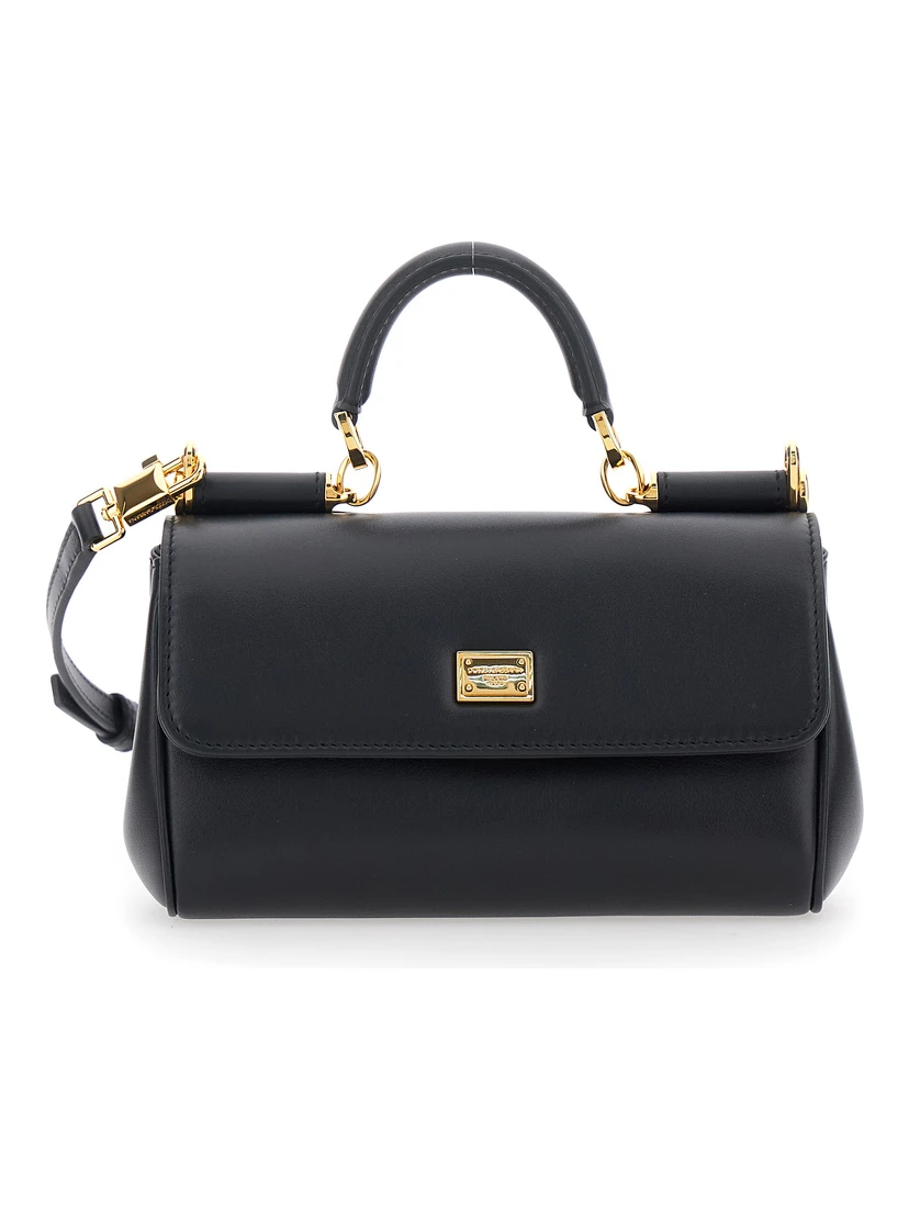 My Sicily Black Mini Crossbody Bag with Adjustable and Removable Shouder Strap and Logo Lettering on the Rear in Leather Woman