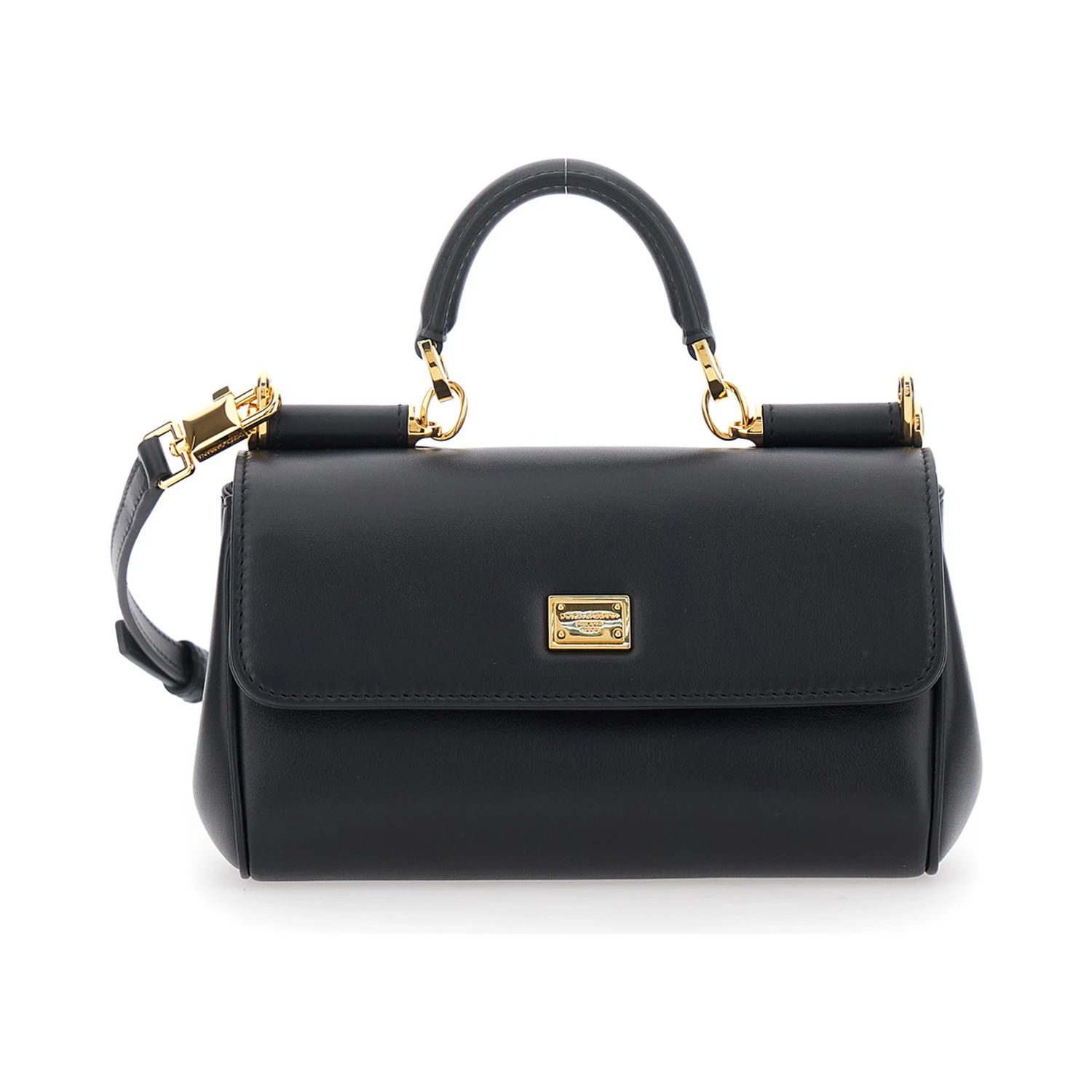 My Sicily Black Mini Crossbody Bag with Adjustable and Removable Shouder Strap and Logo Lettering on the Rear in Leather Woman