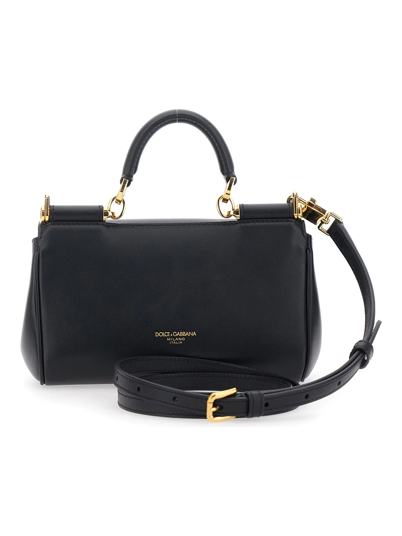 My Sicily Black Mini Crossbody Bag with Adjustable and Removable Shouder Strap and Logo Lettering on the Rear in Leather Woman