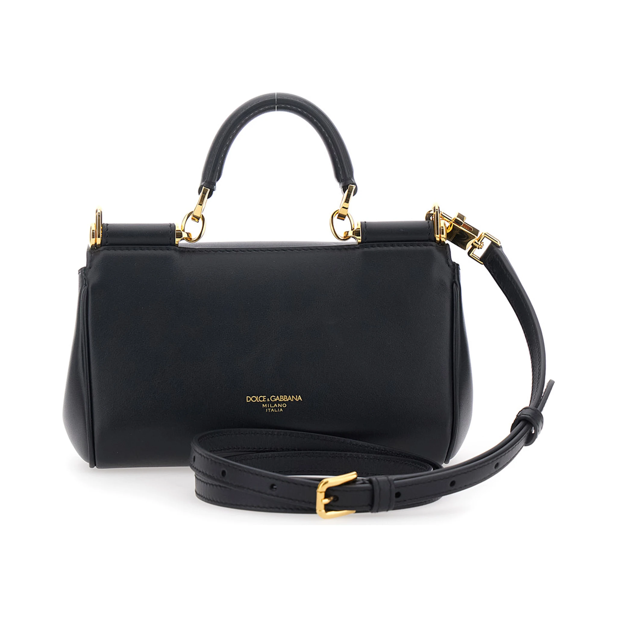 My Sicily Black Mini Crossbody Bag with Adjustable and Removable Shouder Strap and Logo Lettering on the Rear in Leather Woman