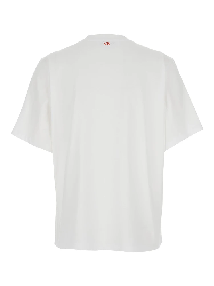 White T-shirt with Slogan Lettering on the front in Cotton Woman