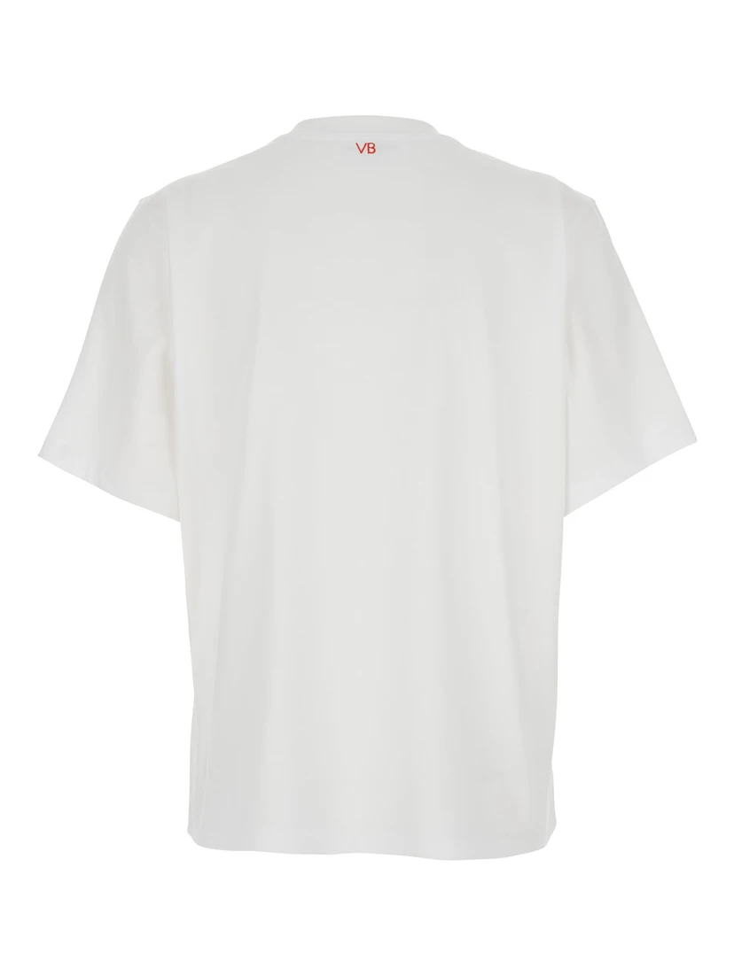 White T-shirt with Slogan Lettering on the front in Cotton Woman