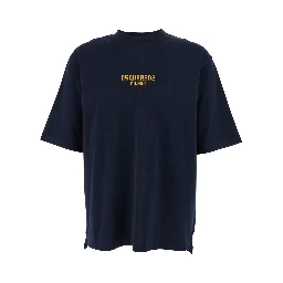 Blue T-Shirt with Logo Print on the Front in Cotton Man