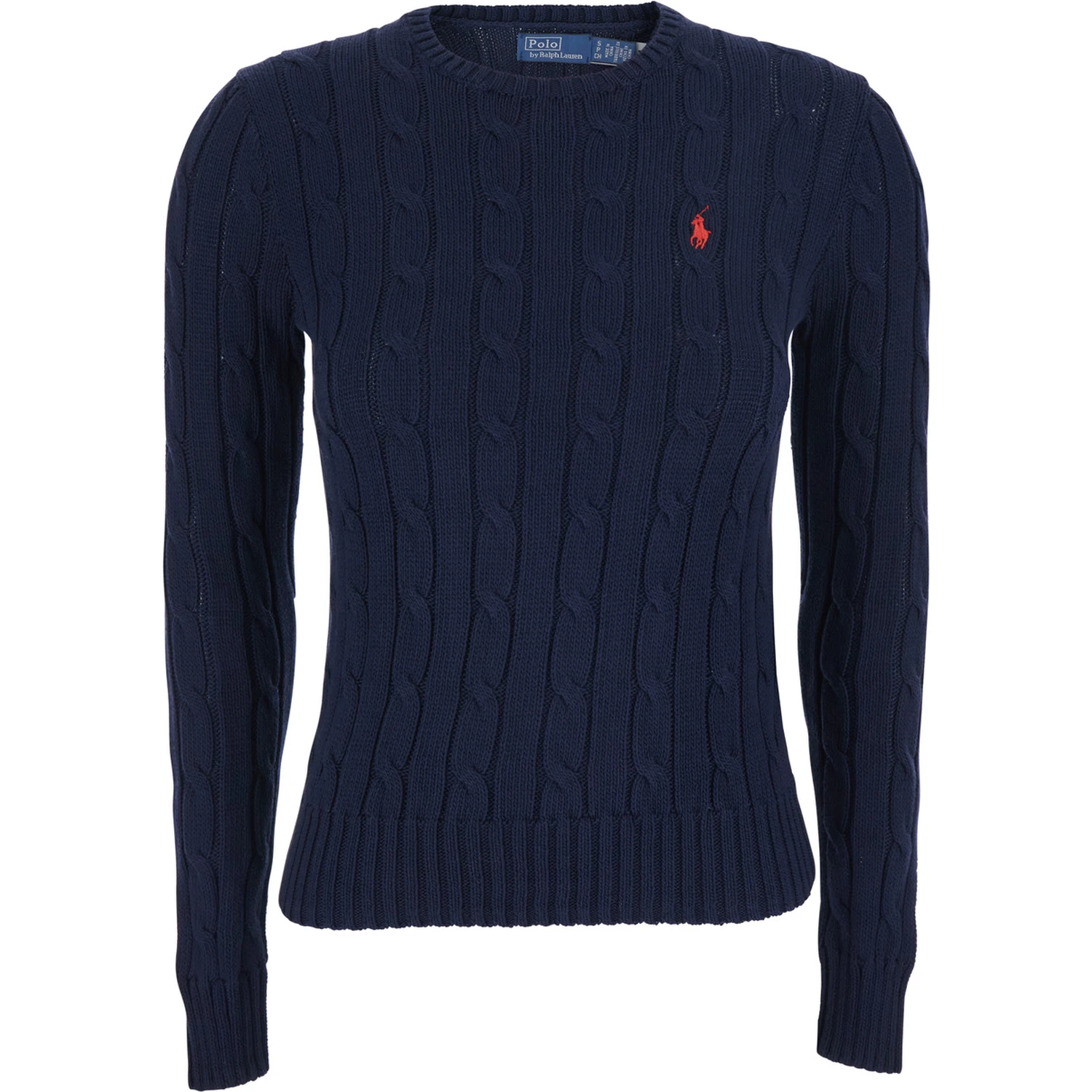Blue Crewneck Sweater with Pony Embroidery on the Front in Cotton Woman