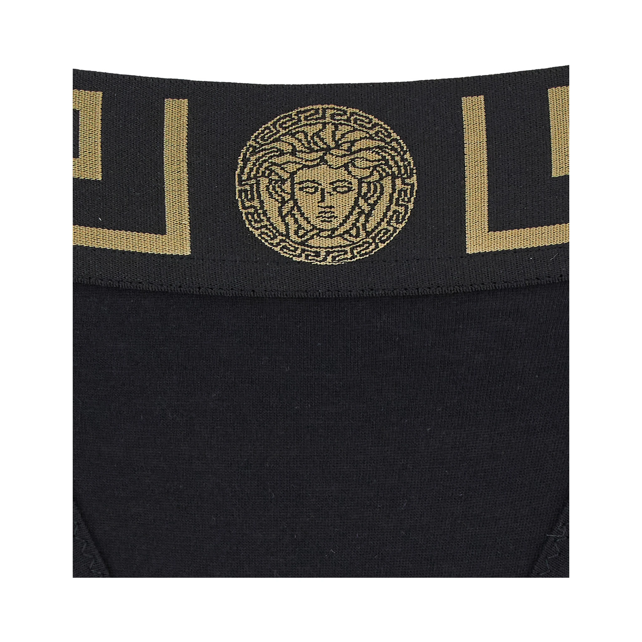 Black Underwear with Greca and Medusa Detail in Stretch Cotton Woman