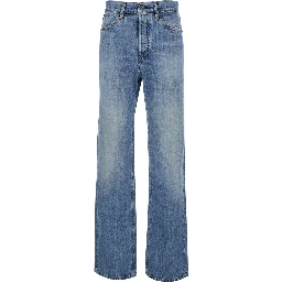 The Stack Blue Jeans with Five-Pocket Design and Washed Effect in Denim Woman