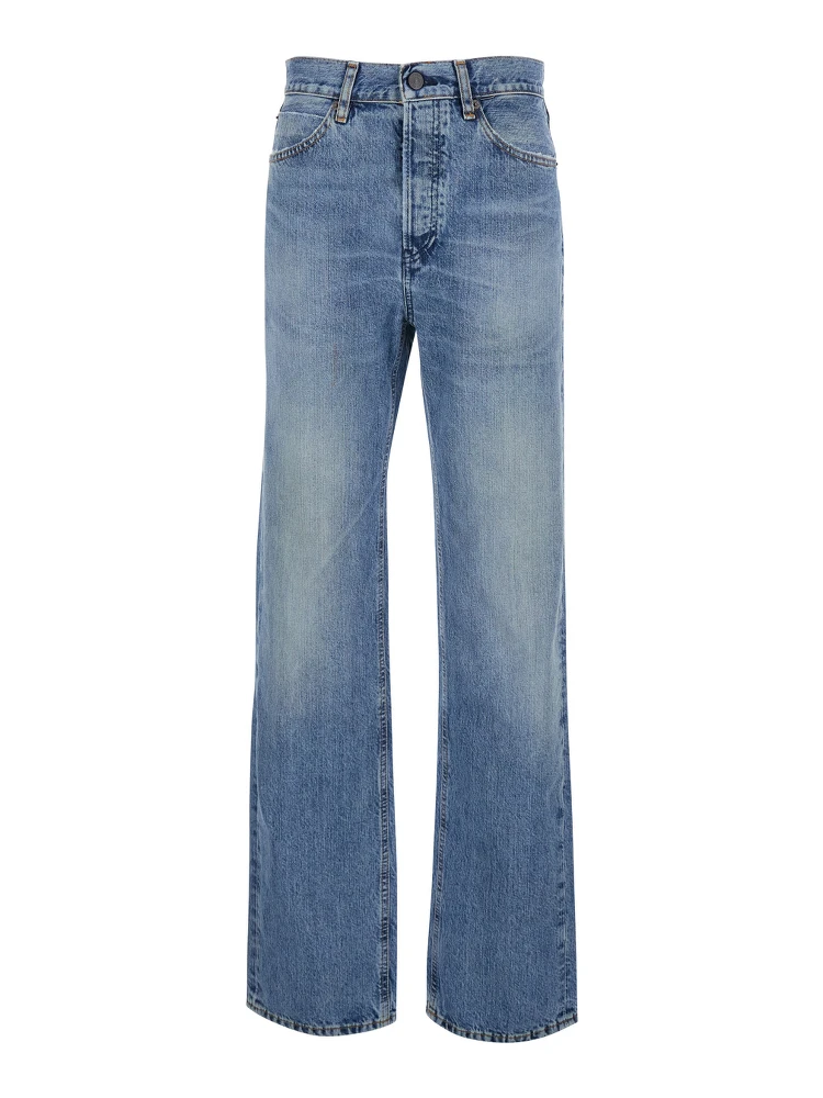 The Stack Blue Jeans with Five-Pocket Design and Washed Effect in Denim Woman