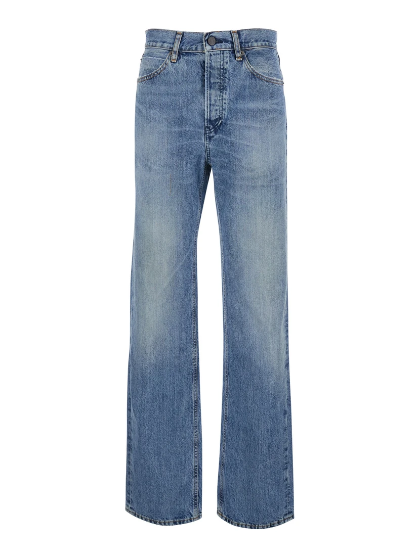 The Stack Blue Jeans with Five-Pocket Design and Washed Effect in Denim Woman