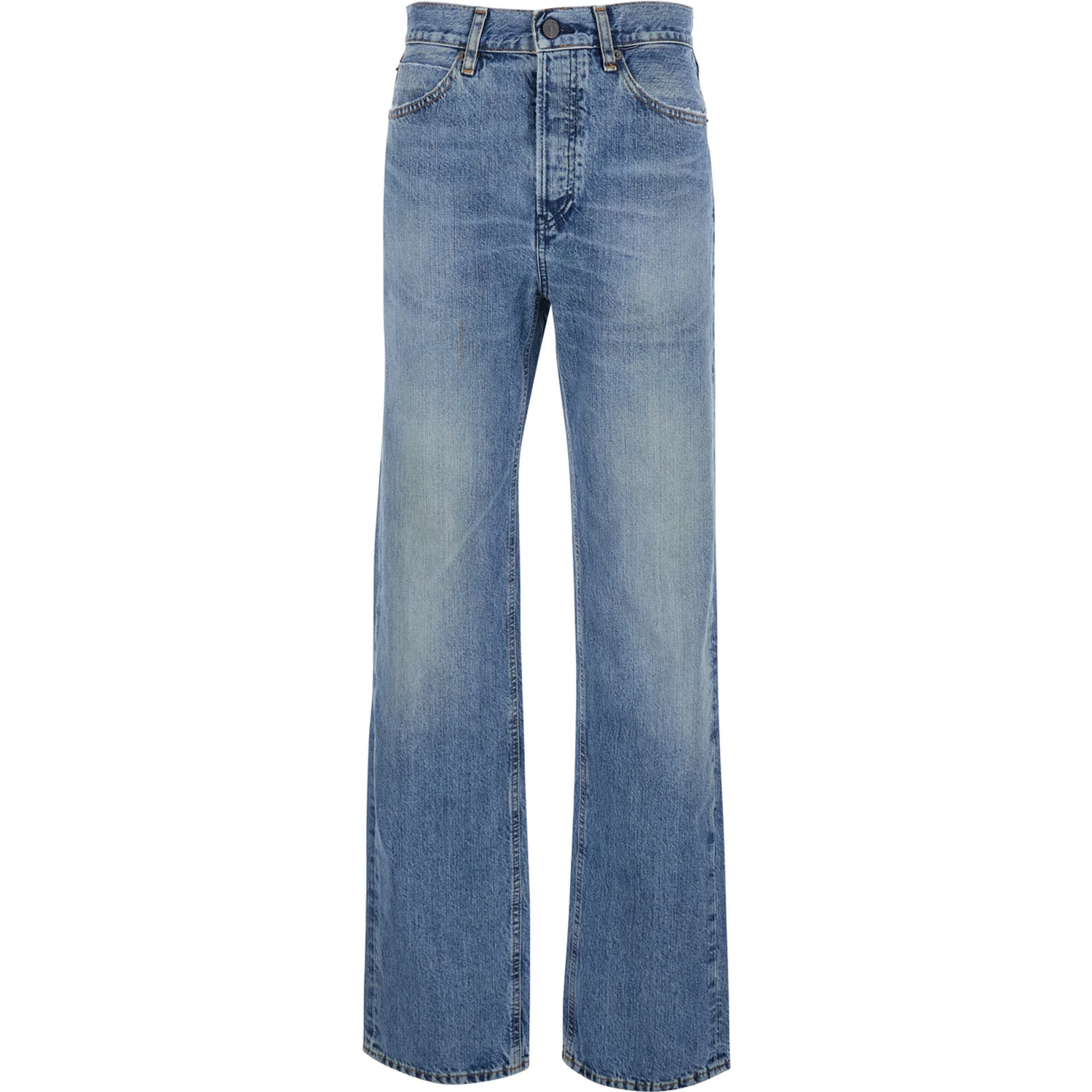 The Stack Blue Jeans with Five-Pocket Design and Washed Effect in Denim Woman
