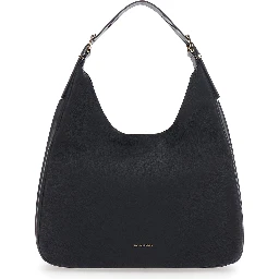 Nolita Large Black Shoulder Bag with Logo Lettering on the Front in Leather Woman