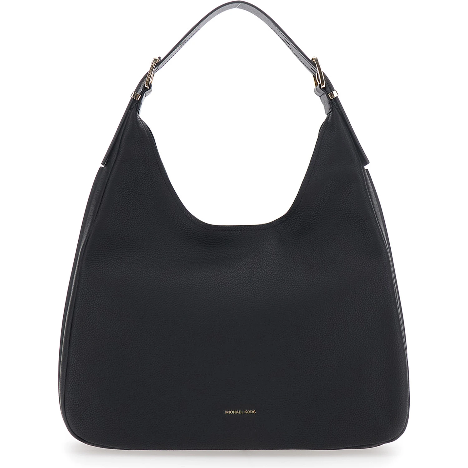 Nolita Large Black Shoulder Bag with Logo Lettering on the Front in Leather Woman